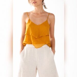 MERRITT CHARLES BASILAN TANK FRONT PETAL CAMI TOP MUSTARD SIZE M "NWT"
